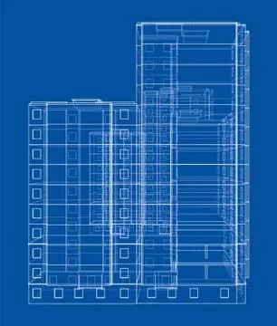 Vector wire-frame model of a multi-storey building Ilustración de archivo