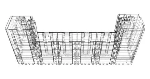 Vector wire-frame model of a multi-storey building Ilustración de archivo