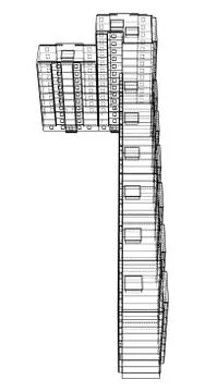 Vector wire-frame model of a multi-storey building Ilustración de archivo