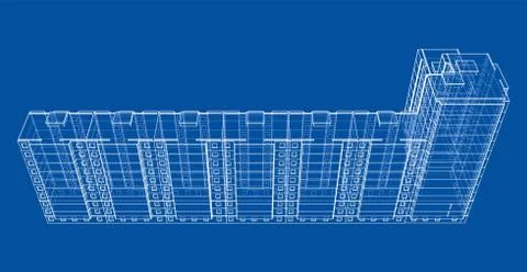 Vector wire-frame model of a multi-storey building Ilustración de archivo