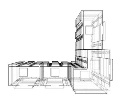 Vector wire-frame model of a multi-storey building Ilustración de archivo