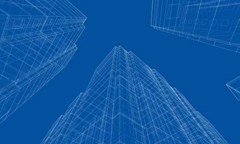 Vector wire-frame model of a multi-storey building Ilustración de archivo