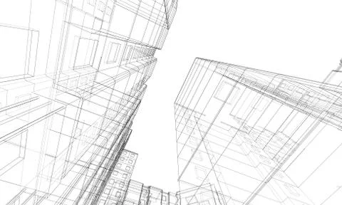 Vector wire-frame model of a multi-storey building Ilustración de archivo