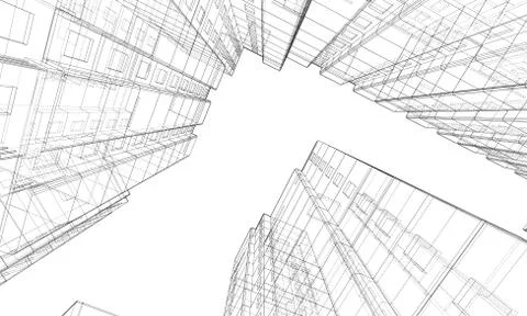Vector wire-frame model of a multi-storey building Ilustración de archivo