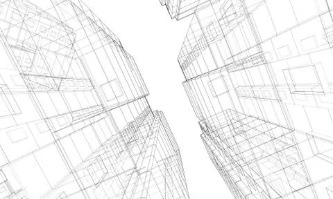 Vector wire-frame model of a multi-storey building Ilustración de archivo