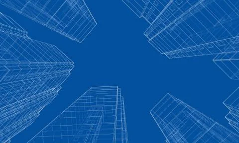Vector wire-frame model of a multi-storey building Ilustración de archivo