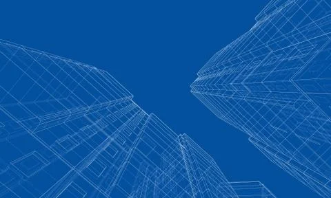 Vector wire-frame model of a multi-storey building Ilustración de archivo