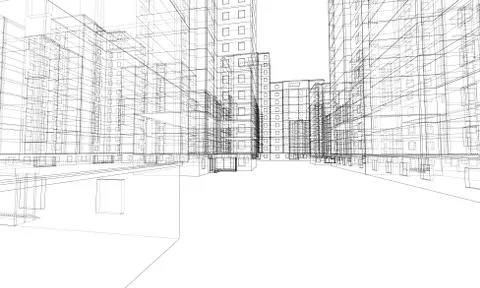 Vector wire-frame model of a multi-storey building Stock Illustration