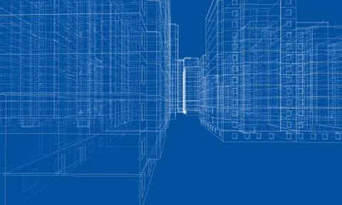Vector wire-frame model of a multi-storey building Ilustración de archivo