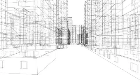 Vector wire-frame model of a multi-storey building Ilustración de archivo