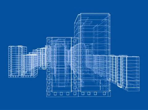 Vector wire-frame model of a multi-storey building Ilustración de archivo