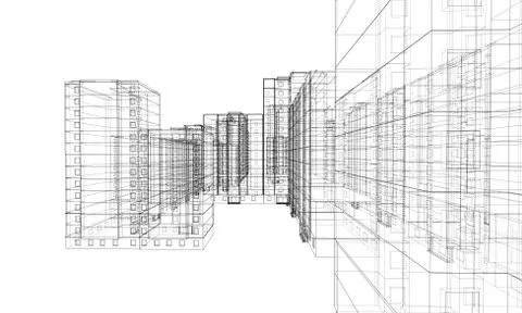 Vector wire-frame model of a multi-storey building Ilustración de archivo