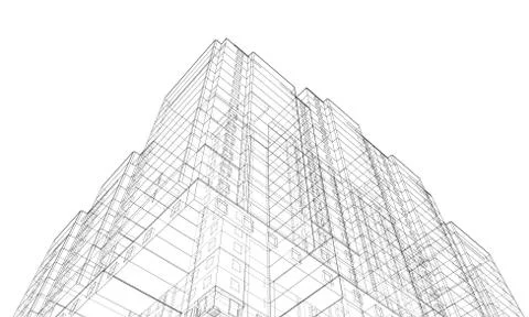 Vector wire-frame model of a multi-storey building Ilustración de archivo