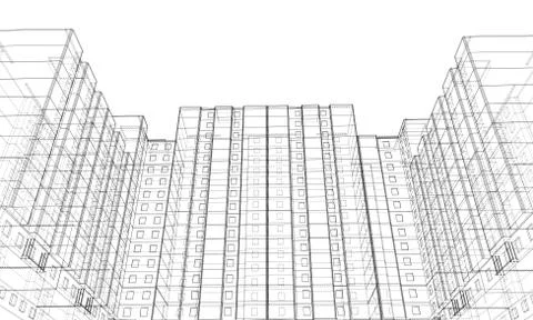 Vector wire-frame model of a multi-storey building Ilustración de archivo