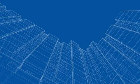 Vector wire-frame model of a multi-storey building Ilustración de archivo