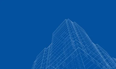 Vector wire-frame model of a multi-storey building Ilustración de archivo