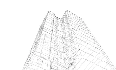 Vector wire-frame model of a multi-storey building Ilustración de archivo
