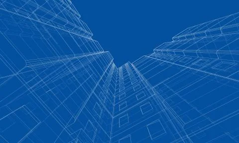 Vector wire-frame model of a multi-storey building Ilustración de archivo