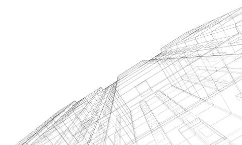 Vector wire-frame model of a multi-storey building Ilustración de archivo