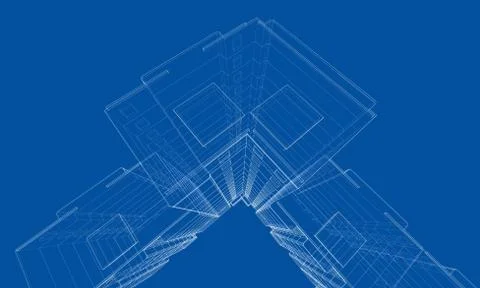 Vector wire-frame model of a multi-storey building Ilustración de archivo