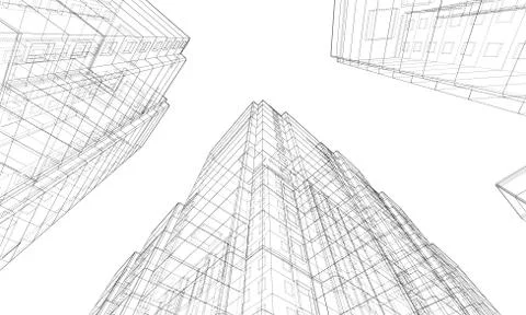 Vector wire-frame model of a multi-storey building Ilustración de archivo