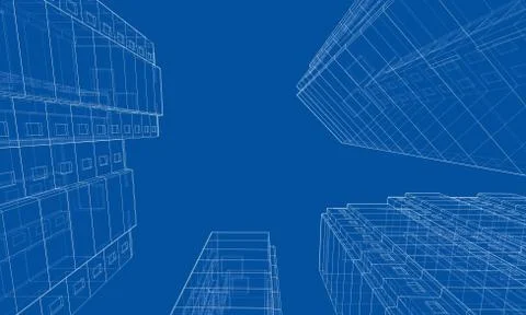 Vector wire-frame model of a multi-storey building Ilustración de archivo