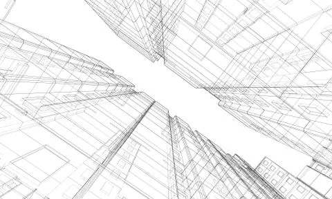 Vector wire-frame model of a multi-storey building Ilustración de archivo