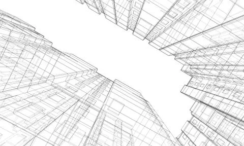Vector wire-frame model of a multi-storey building Ilustración de archivo