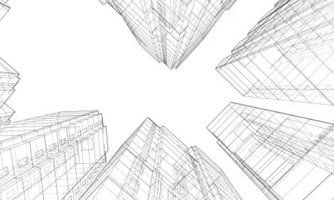 Vector wire-frame model of a multi-storey building Ilustración de archivo