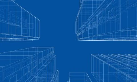 Vector wire-frame model of a multi-storey building Ilustración de archivo