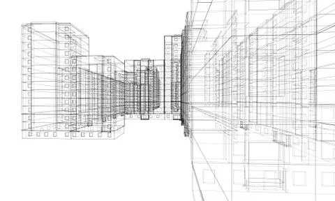 Vector wire-frame model of a multi-storey building Ilustración de archivo