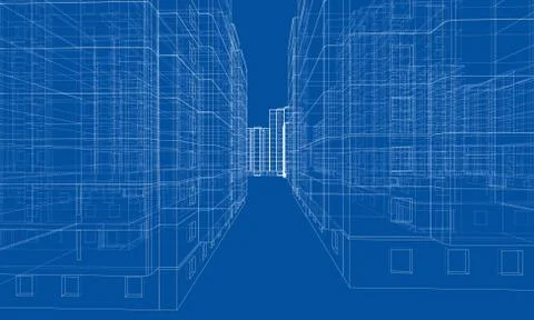 Vector wire-frame model of a multi-storey building Ilustración de archivo