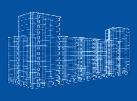 Vector wire-frame model of a multi-storey building Ilustración de archivo