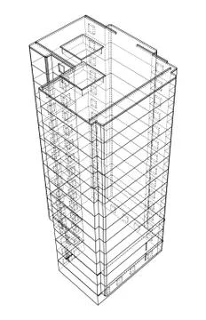 Vector wire-frame model of a multi-storey building Ilustración de archivo