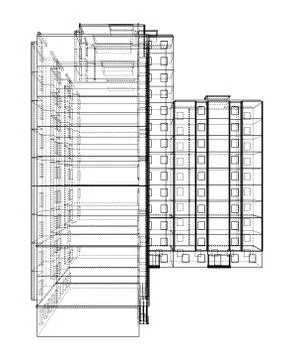 Vector wire-frame model of a multi-storey building Stock Illustration
