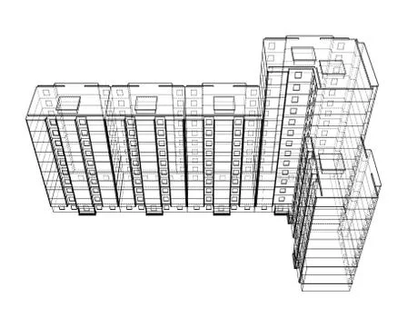 Vector wire-frame model of a multi-storey building Ilustración de archivo