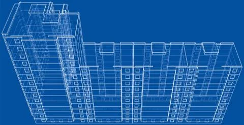 Vector wire-frame model of a multi-storey building Ilustración de archivo