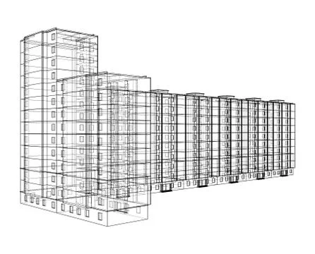 Vector wire-frame model of a multi-storey building Ilustración de archivo