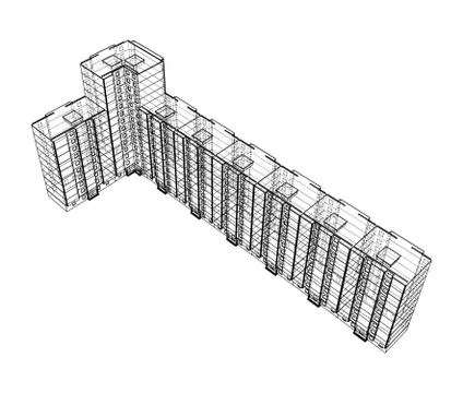 Vector wire-frame model of a multi-storey building Ilustración de archivo