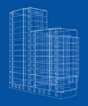 Vector wire-frame model of a multi-storey building Ilustración de archivo