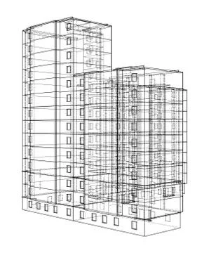 Vector wire-frame model of a multi-storey building Ilustración de archivo