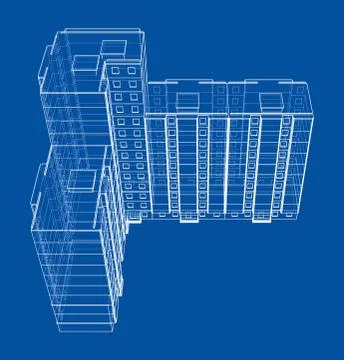 Vector wire-frame model of a multi-storey building Ilustración de archivo
