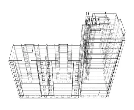 Vector wire-frame model of a multi-storey building Ilustración de archivo
