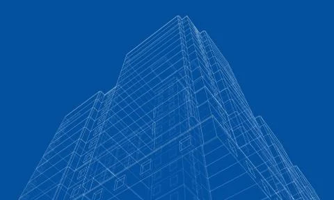Vector wire-frame model of a multi-storey building Ilustración de archivo