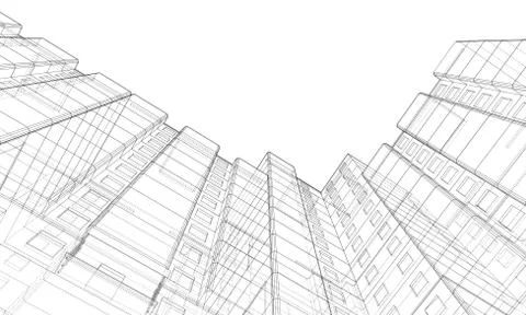 Vector wire-frame model of a multi-storey building Ilustración de archivo
