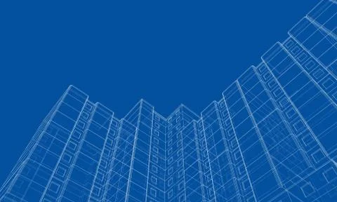 Vector wire-frame model of a multi-storey building Ilustración de archivo