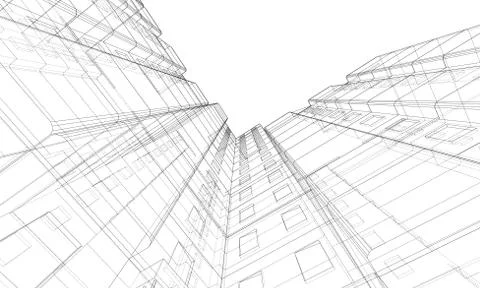 Vector wire-frame model of a multi-storey building Ilustración de archivo