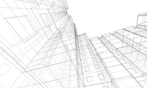 Vector wire-frame model of a multi-storey building Ilustración de archivo