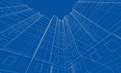 Vector wire-frame model of a multi-storey building Ilustración de archivo