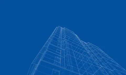 Vector wire-frame model of a multi-storey building Ilustración de archivo